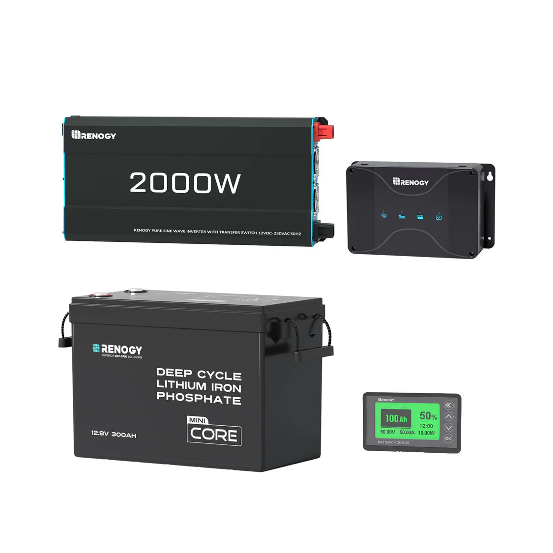 Kit de Energía para Caravana 3,84 kWh | Inversor 2000 W, Cargador de Batería 50 A