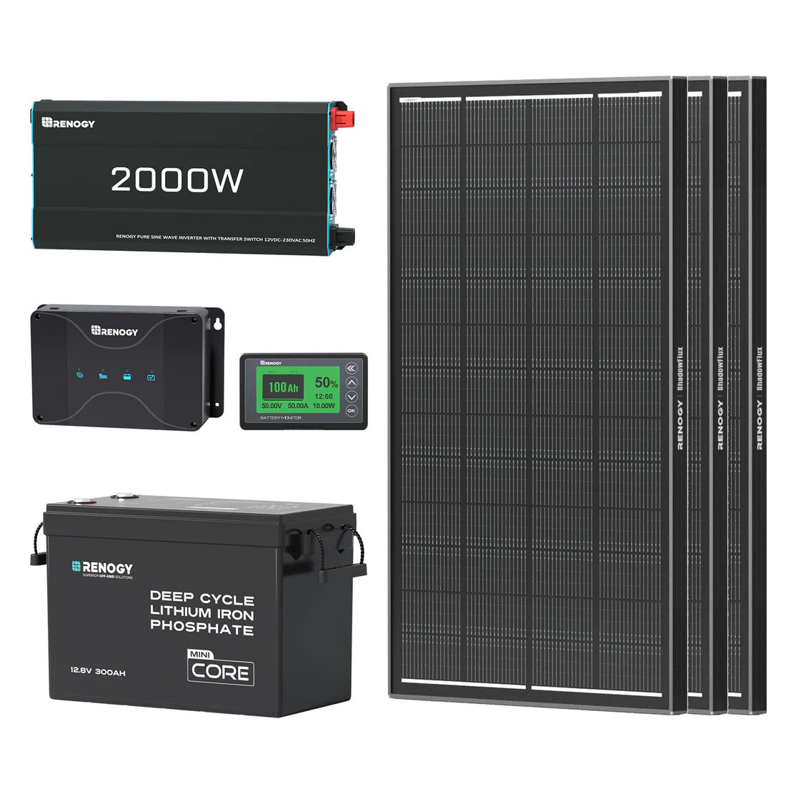 Kit de Energía para Caravana 3,84 kWh | Inversor 2000 W, Cargador de Batería 50 A