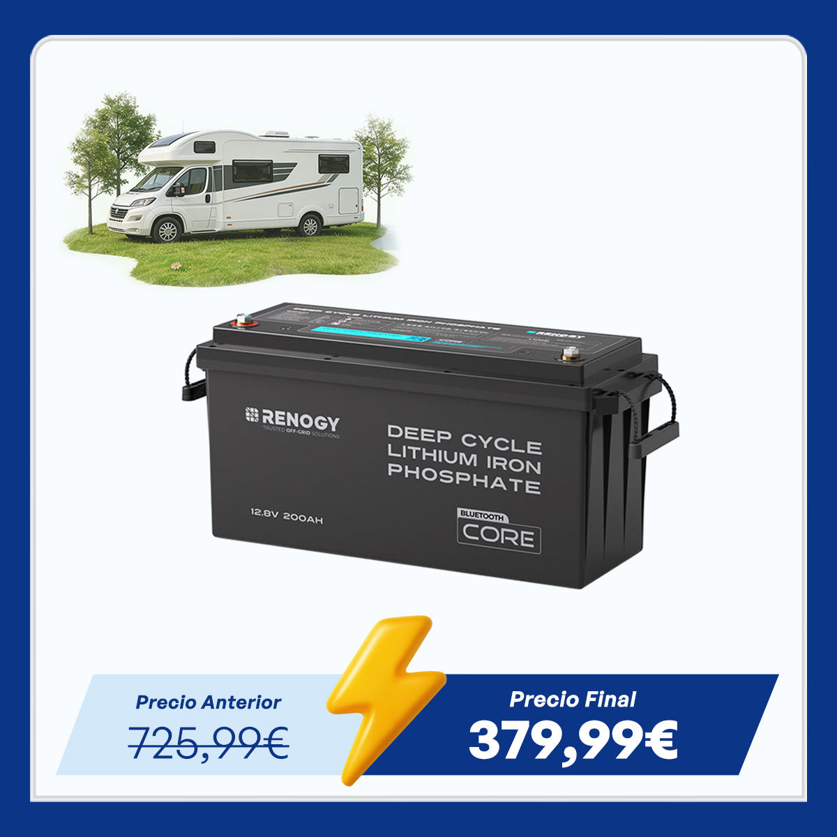 Core - 12V 200Ah Batería LiFePO4 con Bluetooth