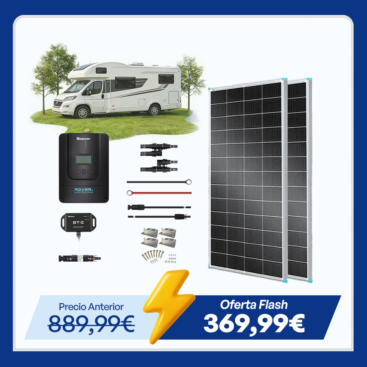 12V/24V 400W Kit Solar Premium con 40A Regulador Cargador MPPT de para Autocaravanas