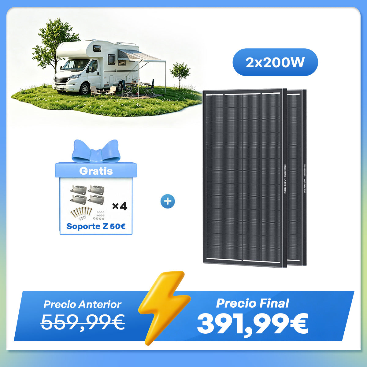 ShadowFlux 12 V 200W Panel Solar Anti-Sombreado