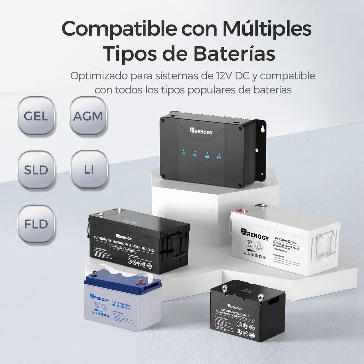 Renogy 12V 50 A/30 A Cargador de Batería DC-DC con MPPT Compatible con Multiples Tipos de Baterias