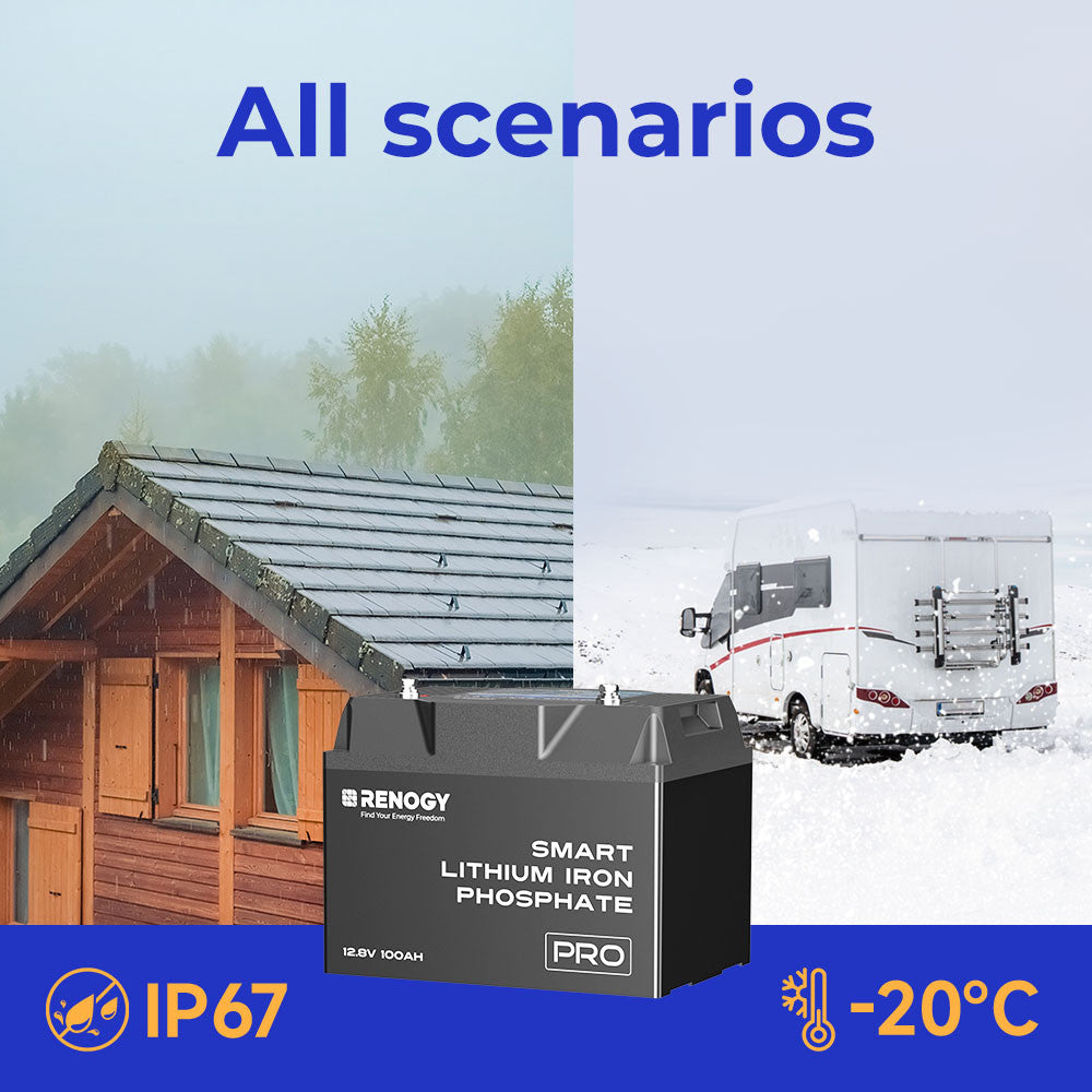 Batería LiFePO₄ 12 V 100 Ah Pro de ciclo profundo con auto-calentamiento y Bluetooth