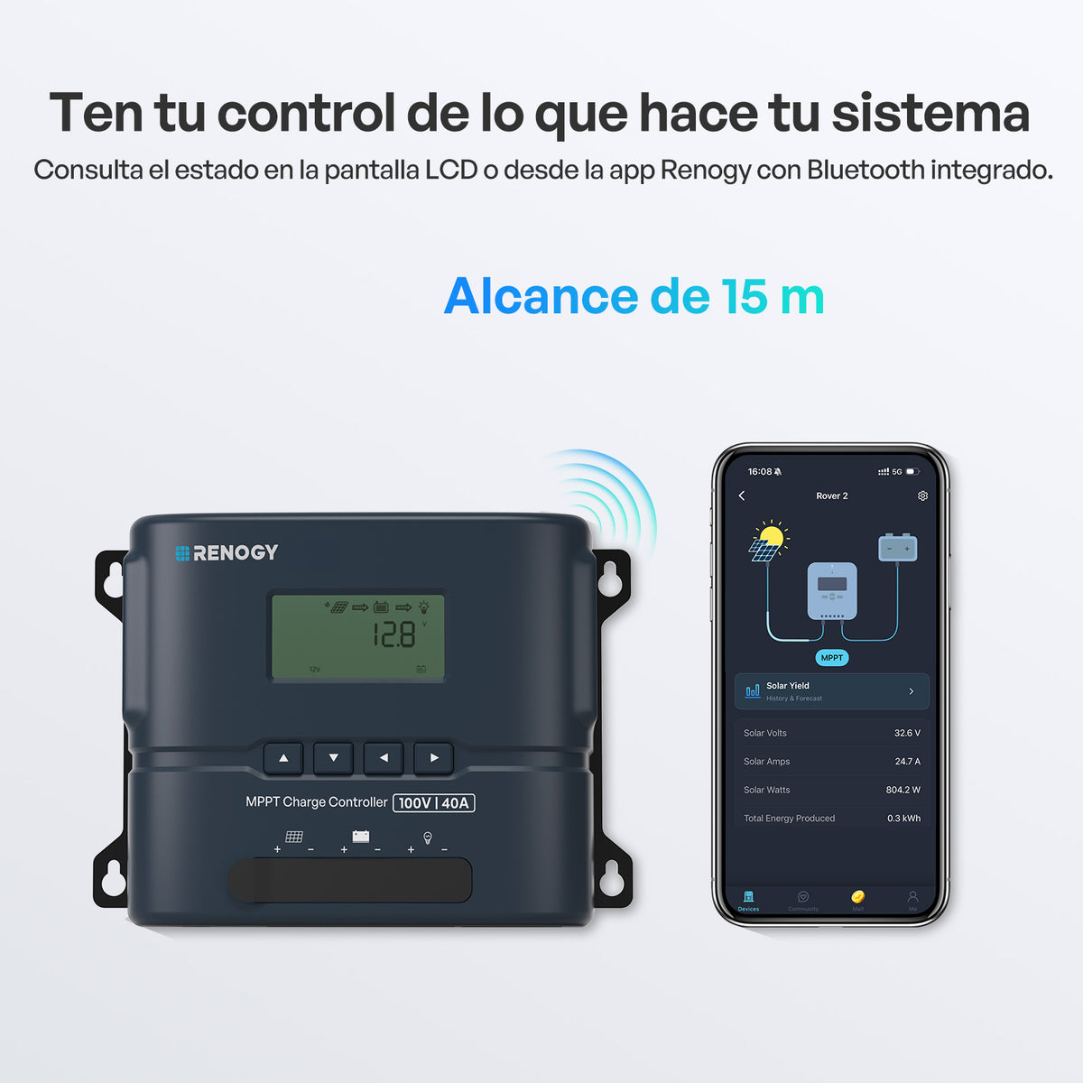 Rover 2 de 20 A 12 V/24 V compacto controlador de carga MPPT con Bluetooth