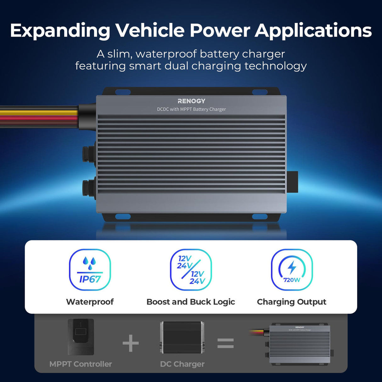 12V/24V IP67 50A DC-DC Battery Charger with MPPT