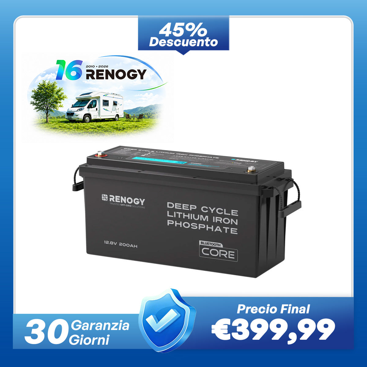Core - 12V 200Ah Batería LiFePO4 con Bluetooth