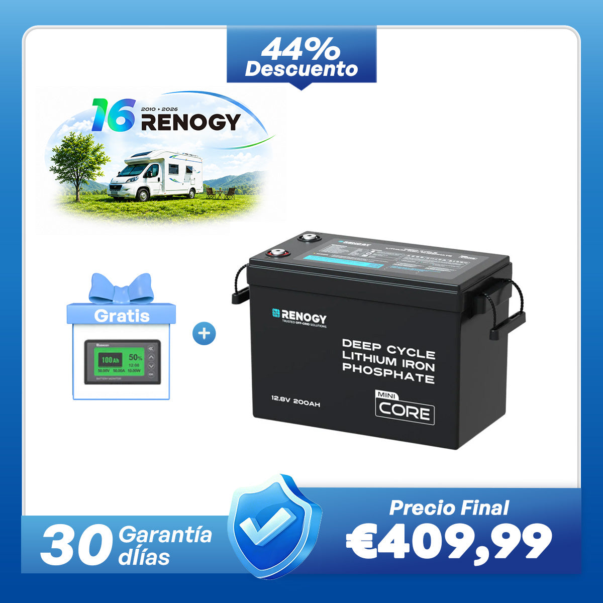 Core Mini – 12,8 V 200 Ah Batería LiFePO₄ con Protección Contra Bajas Temperaturas