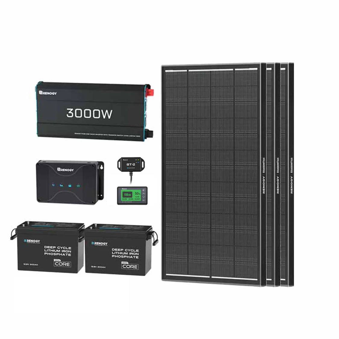 Kit de Energía para Caravana 5,12 kWh | Inversor 3000 W, Batería LiFePO₄ 200 Ah × 2