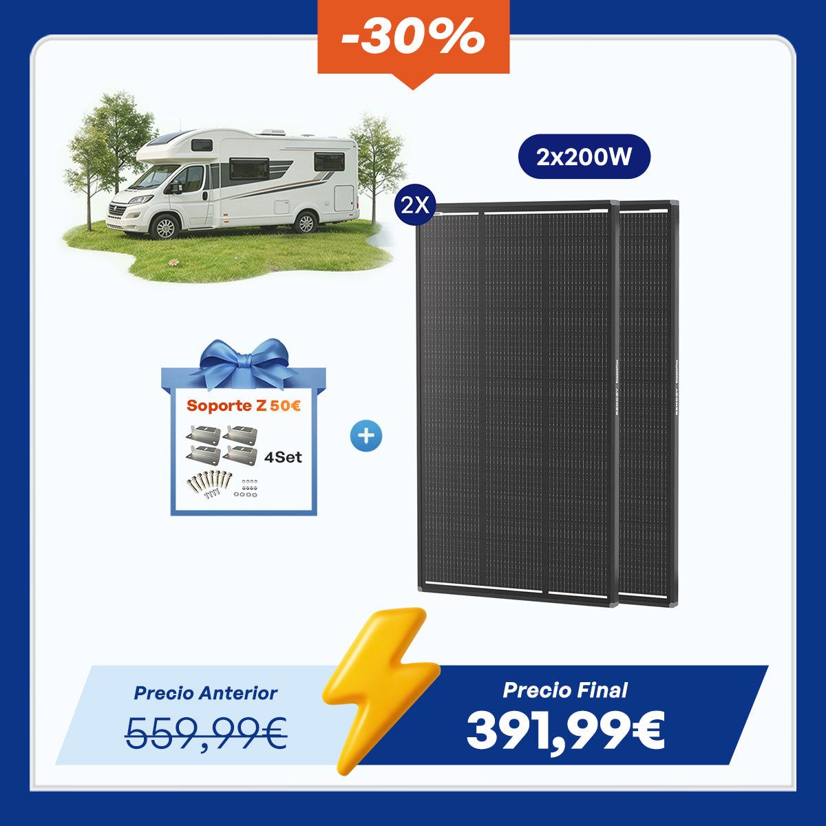 12 V 200 W ShadowFlux Panel Solar Anti-Sombreado